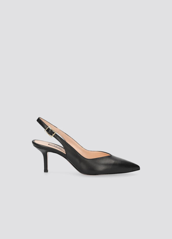 Liu Jo Leder Slingback Stöckelschuhe Damen Schwarz | CUO-623981