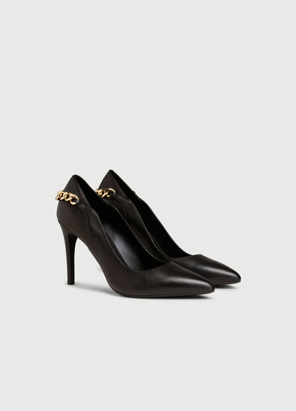 Liu Jo Leder With Chain Stöckelschuhe Damen Schwarz | OEU-902748