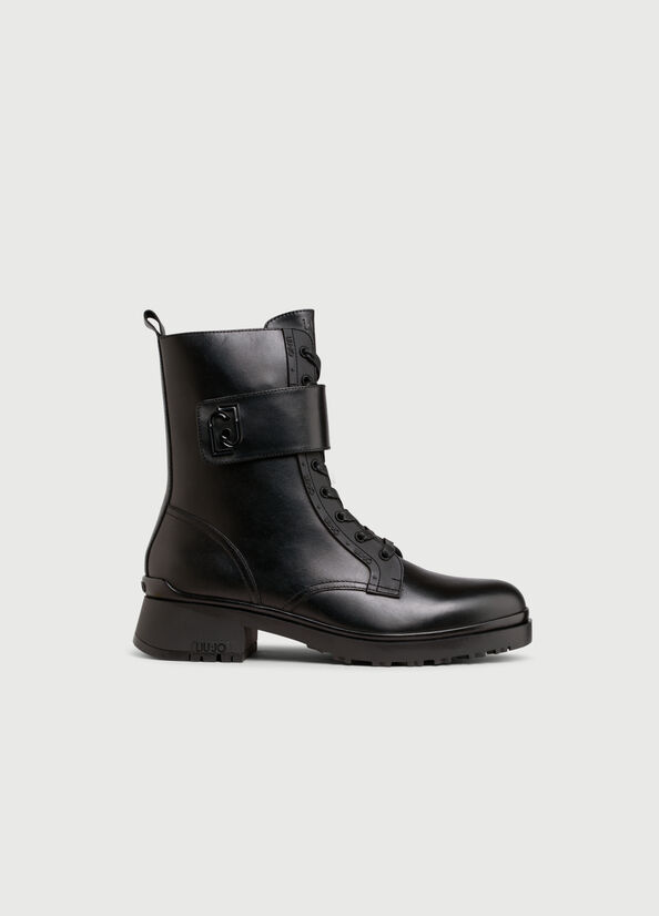 Liu Jo Leder With Logo Stiefeletten Damen Schwarz | KSL-612974