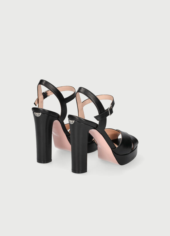 Liu Jo Leder With Weite Heel Sandalen Damen Schwarz | VYF-984671