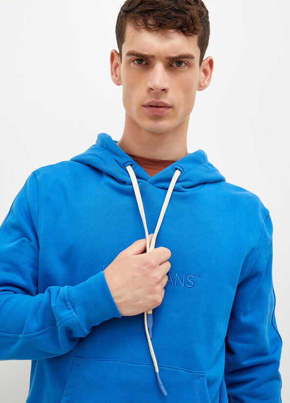 Liu Jo Logo Hoodie Pullover Herren Königsblau Blau | QOB-679043