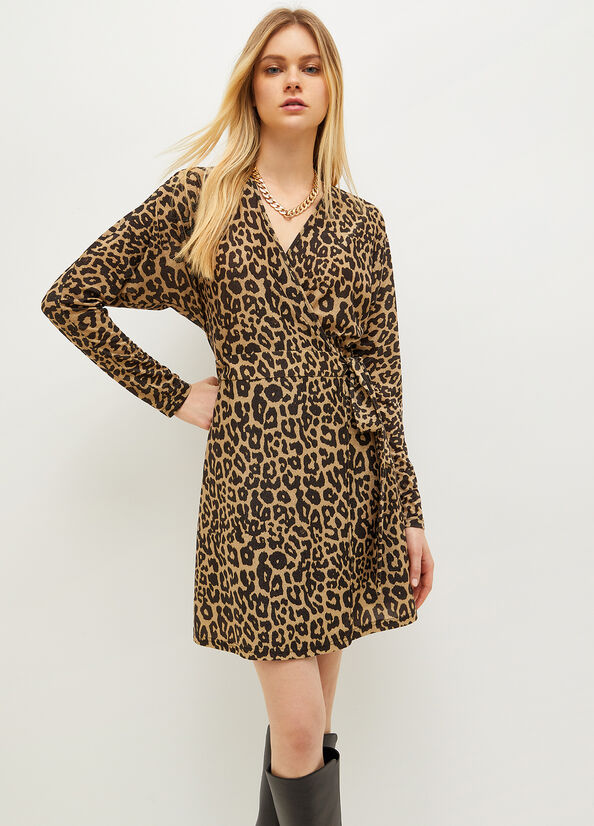 Liu Jo Lurex® Jersey Animal Print Kleider Damen Braun | ESO-816207