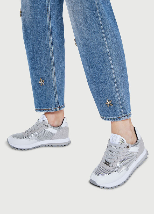 Liu Jo Mesh Lamé Sneakers Damen Grau | ERA-092341