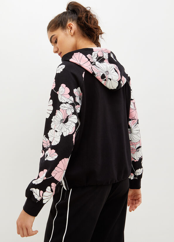 Liu Jo Mit Kapuze With Floral Print Sweatshirts Damen Schwarz | BDH-154279