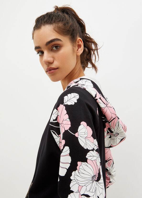 Liu Jo Mit Kapuze With Floral Print Sweatshirts Damen Schwarz | BDH-154279