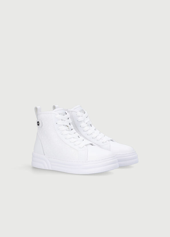 Liu Jo Monogram Leder Basketball Sneakers Damen Weiß | VCE-861075