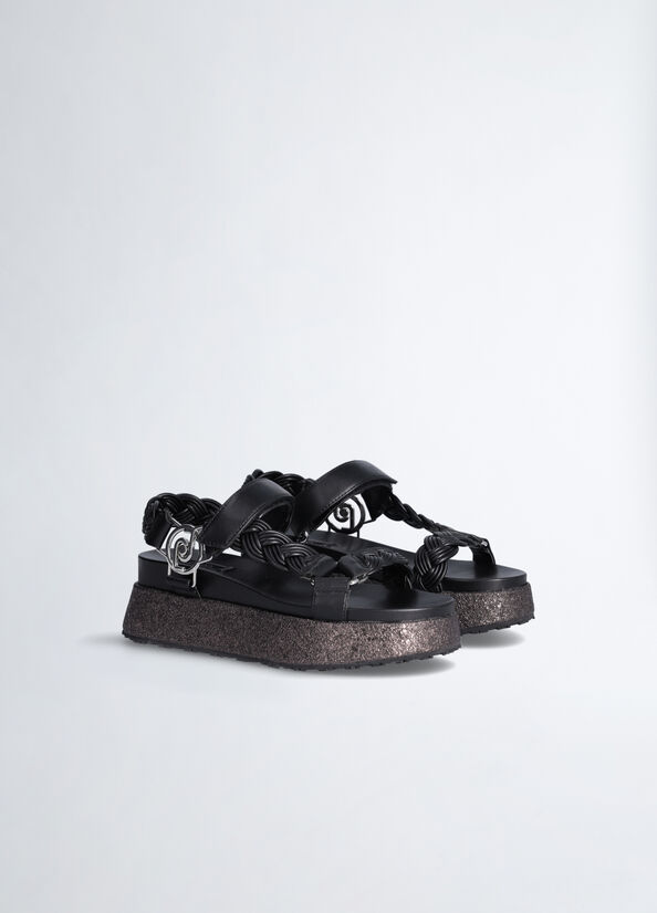 Liu Jo Plattform With Braiding Sandalen Damen Schwarz | LHU-463701