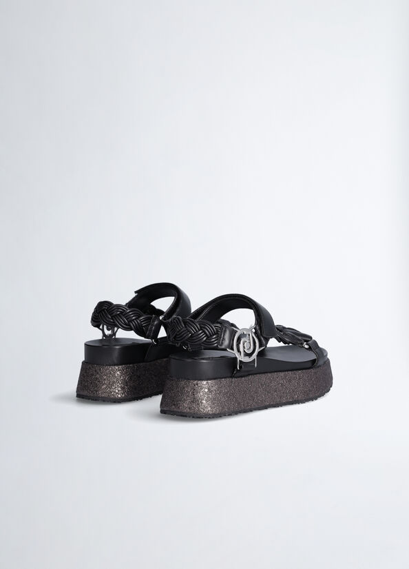 Liu Jo Plattform With Braiding Sandalen Damen Schwarz | LHU-463701