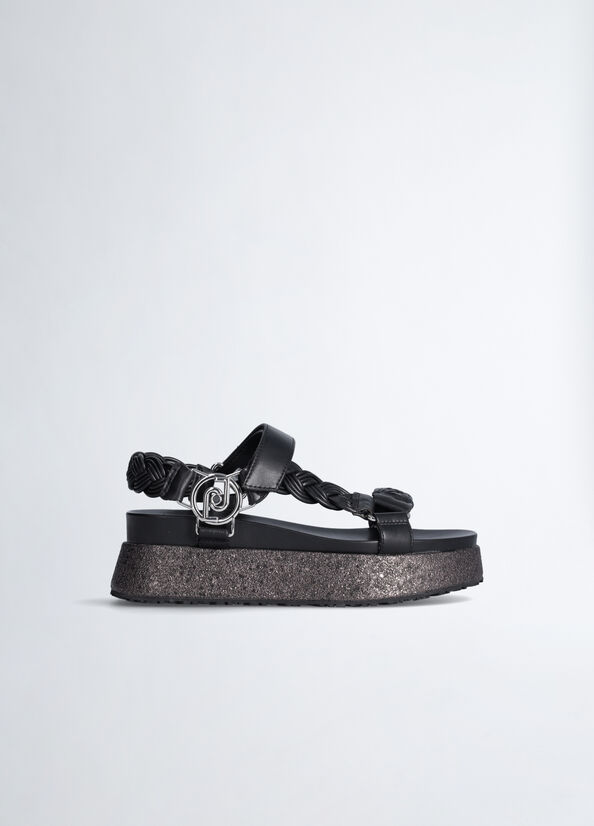 Liu Jo Plattform With Braiding Sandalen Damen Schwarz | LHU-463701