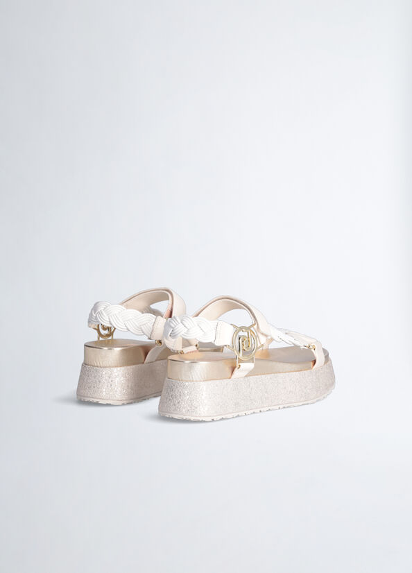 Liu Jo Plattform With Braiding Sandalen Damen Weiß | WTE-658047