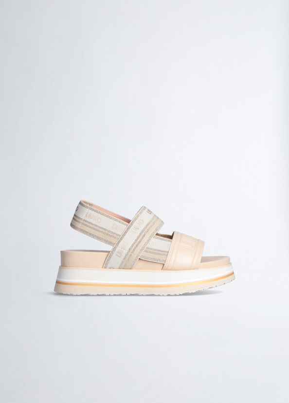 Liu Jo Plattform With Jacquard Logo Sandalen Damen Beige | KXL-625170