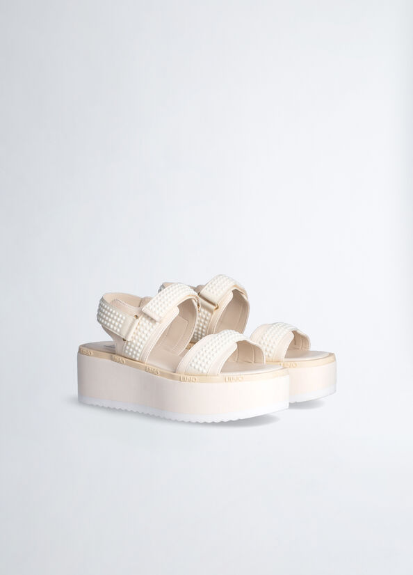 Liu Jo Plattform With Micro Beads Sandalen Damen Weiß | JAD-853619