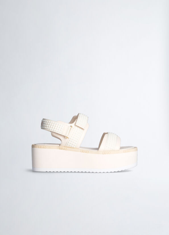 Liu Jo Plattform With Micro Beads Sandalen Damen Weiß | JAD-853619