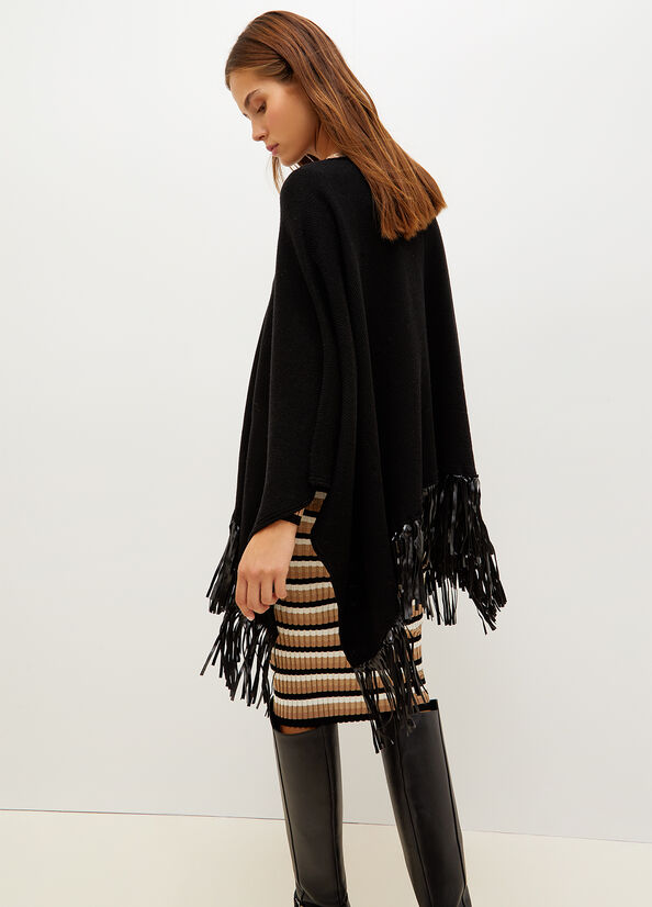 Liu Jo Poncho With Fringes Mäntel Damen Schwarz | LIR-092415