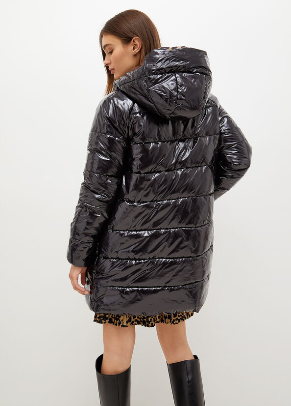 Liu Jo Reversible With Hood Mäntel Damen Schwarz Leopard | EJW-706829