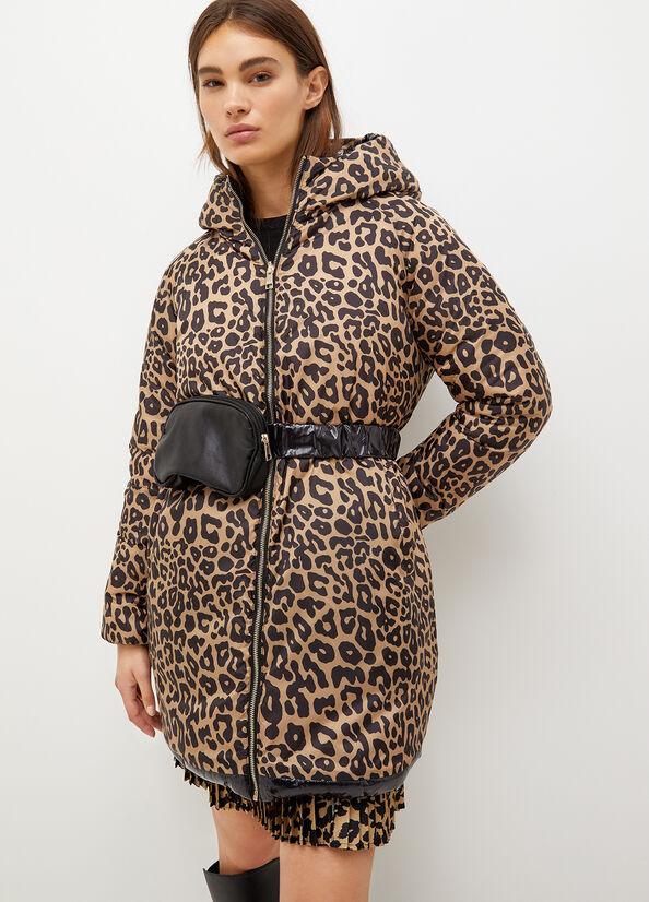 Liu Jo Reversible With Hood Mäntel Damen Schwarz Leopard | EJW-706829