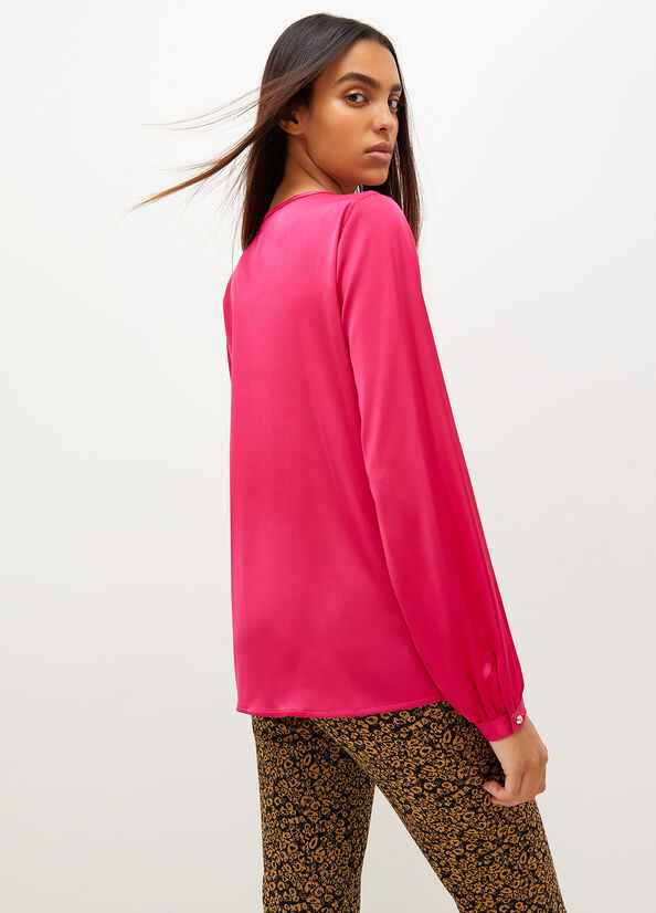 Liu Jo Satin Blouse With Jewel Logo Hemd Damen Fuchsie | QHO-908361