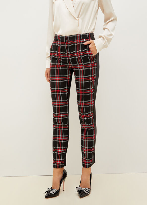 Liu Jo Slim Fit Tartan Hose Damen Schwarz Rot | UQY-526810