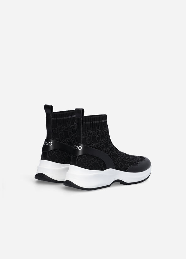 Liu Jo Sock With Jacquard Monogram Sneakers Damen Schwarz | TJE-603845