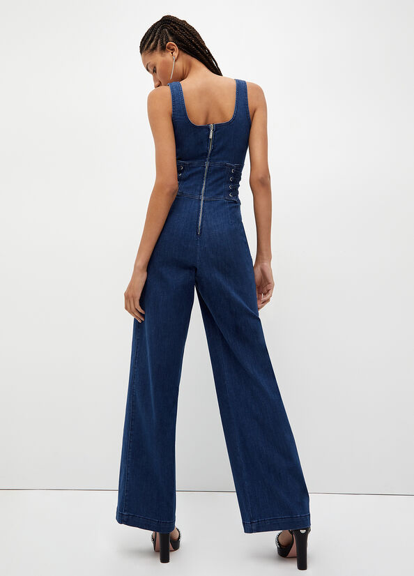 Liu Jo Stretch Denim Jumpsuit Straight Jeans Damen Blau | XZI-584270