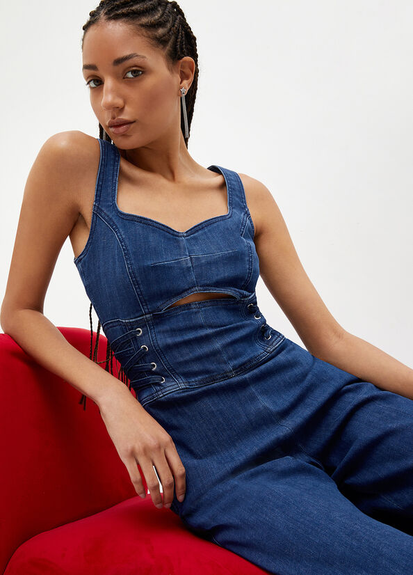 Liu Jo Stretch Denim Jumpsuit Straight Jeans Damen Blau | XZI-584270