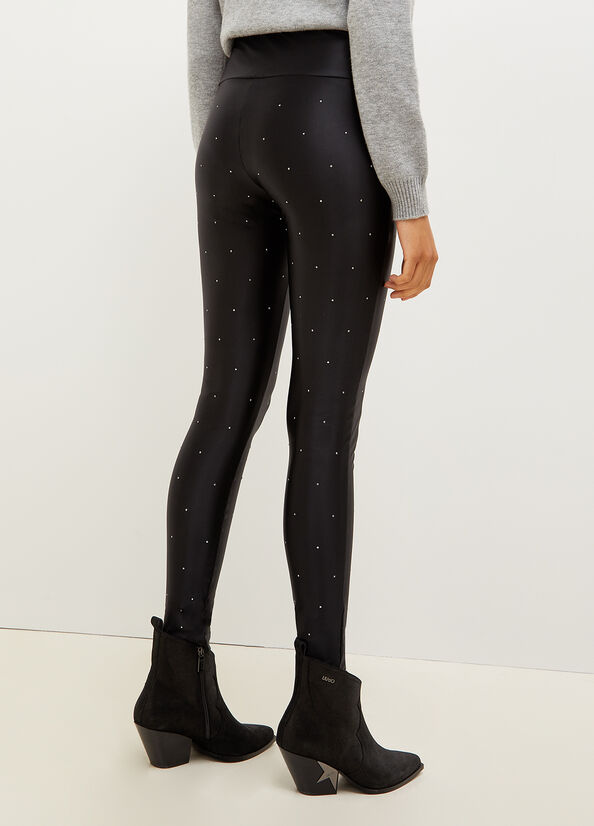 Liu Jo Stretch Jersey Leggings With Rhinestones Hose Damen Schwarz | MUX-023671