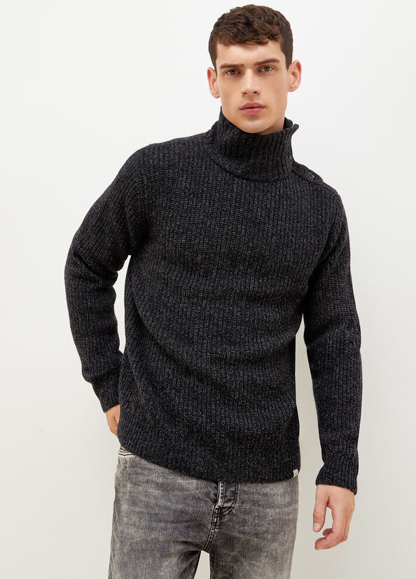 Liu Jo Turtleneck With Logo Buttons Pullover Herren Schwarz | RBN-792605