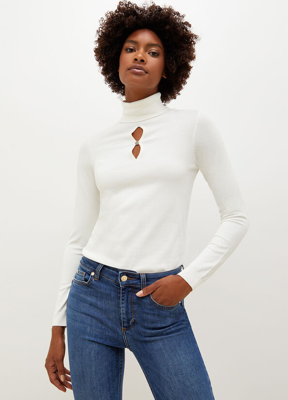 Liu Jo Turtleneck With Star Pullover Damen Weiß | OTQ-246137