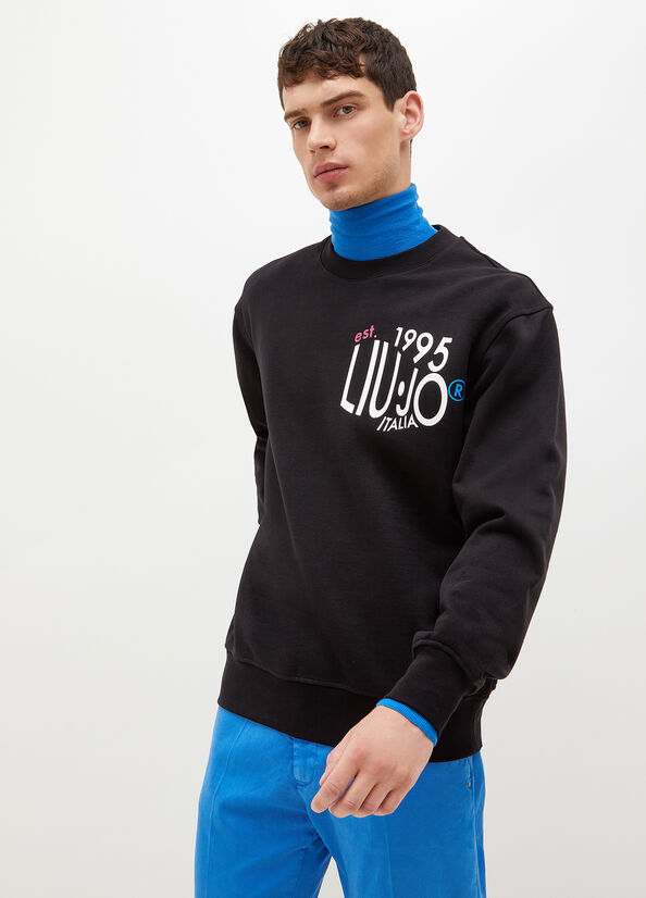 Liu Jo With 1995 Print Pullover Herren Schwarz | IYE-347918