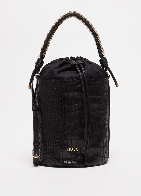 Liu Jo With Crocodile Print Bucket Tasche Damen Schwarz | BZT-291035