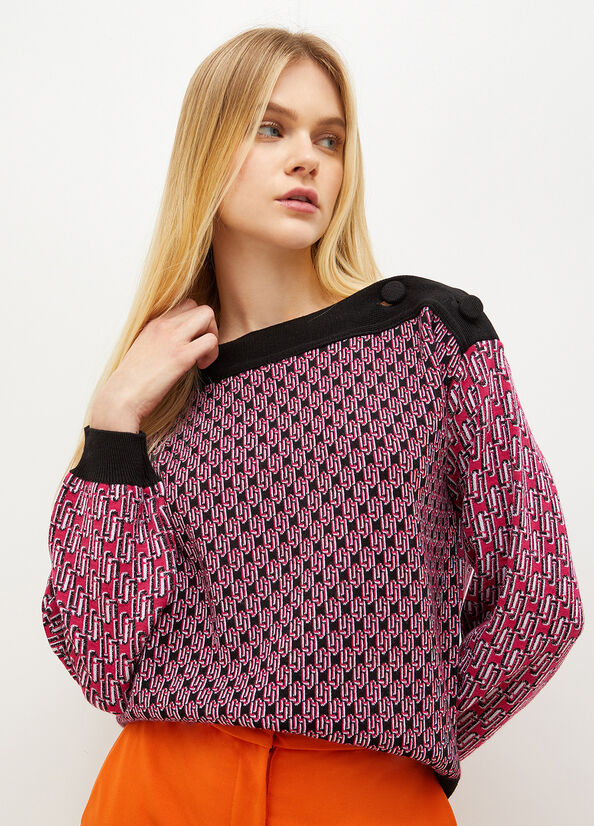 Liu Jo With Jacquard Monogram Logo Pullover Damen Rosa | WJR-702986