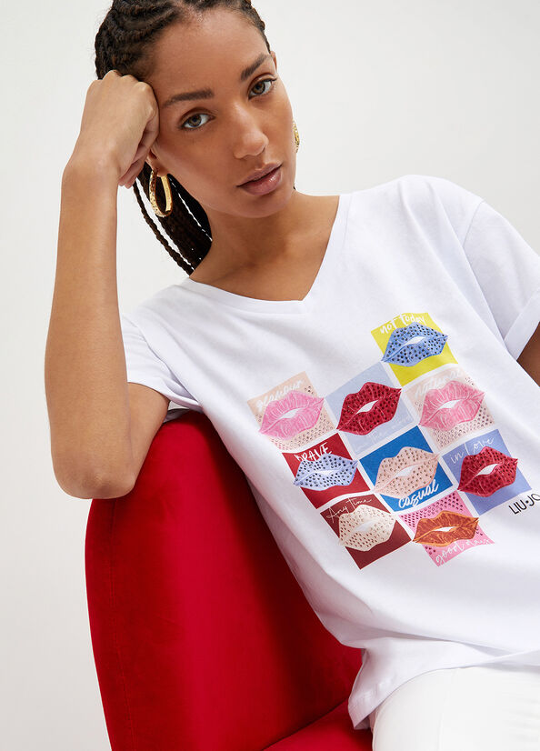 Liu Jo With Lips Print T-shirts Damen Weiß | HRN-048579