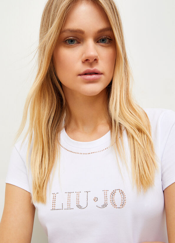 Liu Jo With Logo And Gemstones T-shirts Damen Weiß | GCZ-124308