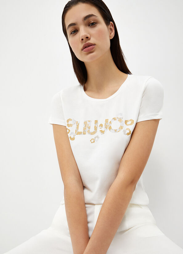 Liu Jo With Logo And Gemstones T-shirts Damen Weiß | ZBC-807693