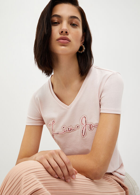 Liu Jo With Logo And Spitze T-shirts Damen Rosa | CBF-789324