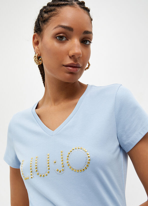 Liu Jo With Logo And Studs Oberteile Damen Hellblau | CHQ-890643