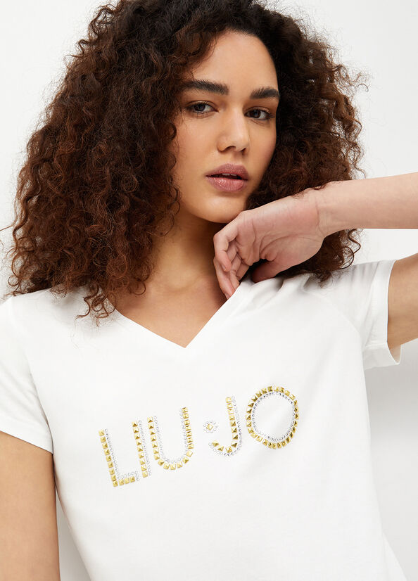 Liu Jo With Logo And Studs T-shirts Damen Weiß | QER-830657