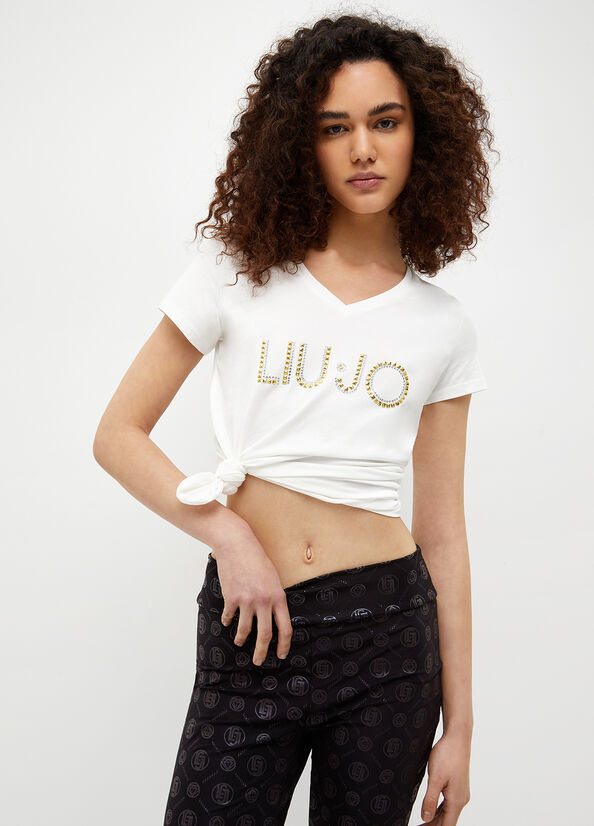 Liu Jo With Logo And Studs T-shirts Damen Weiß | QER-830657