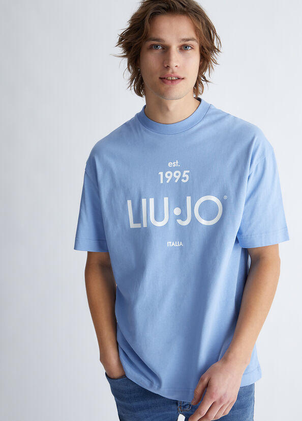 Liu Jo With Logo T-shirts Herren Blau | HDK-379201