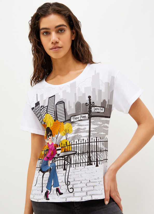 Liu Jo With New York Print T-shirts Damen Weiß | LSN-736190