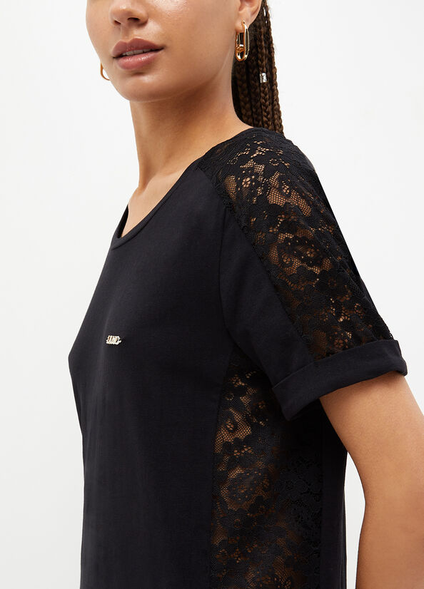 Liu Jo With Spitze Details T-shirts Damen Schwarz | GNH-051493