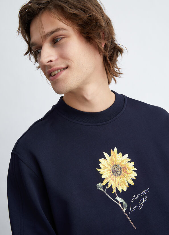 Liu Jo With Sunflower Print Pullover Herren Dunkelblau | GSH-968275