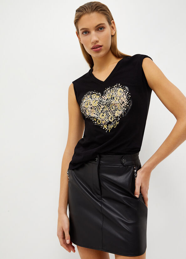 Liu Jo With Wild Heart Print Oberteile Damen Schwarz | XDI-954863