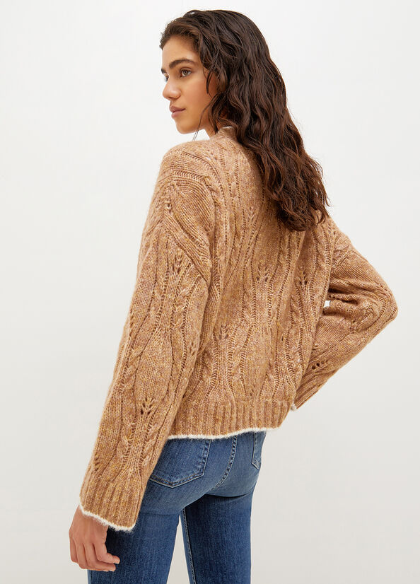 Liu Jo Wolle And Alpaca Cardigan Pullover Damen Braun | LIQ-048537