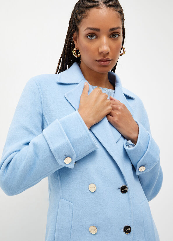 Liu Jo Wolle Blend Trench Mäntel Damen Hellblau | RKH-095648