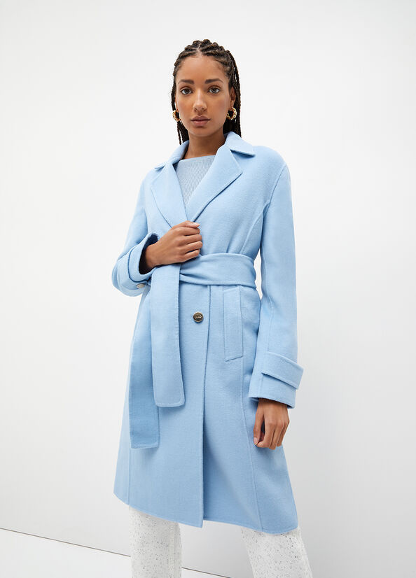 Liu Jo Wolle Blend Trench Mäntel Damen Hellblau | RKH-095648