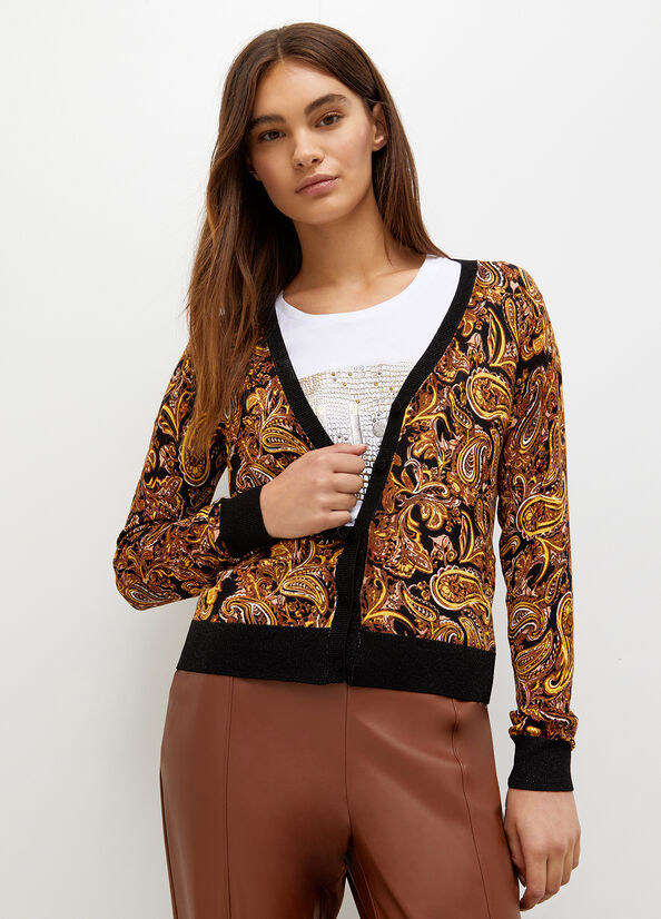 Liu Jo Cardigan With Paisley Print Pullover Damen Schwarz Gelb | UWT-832504