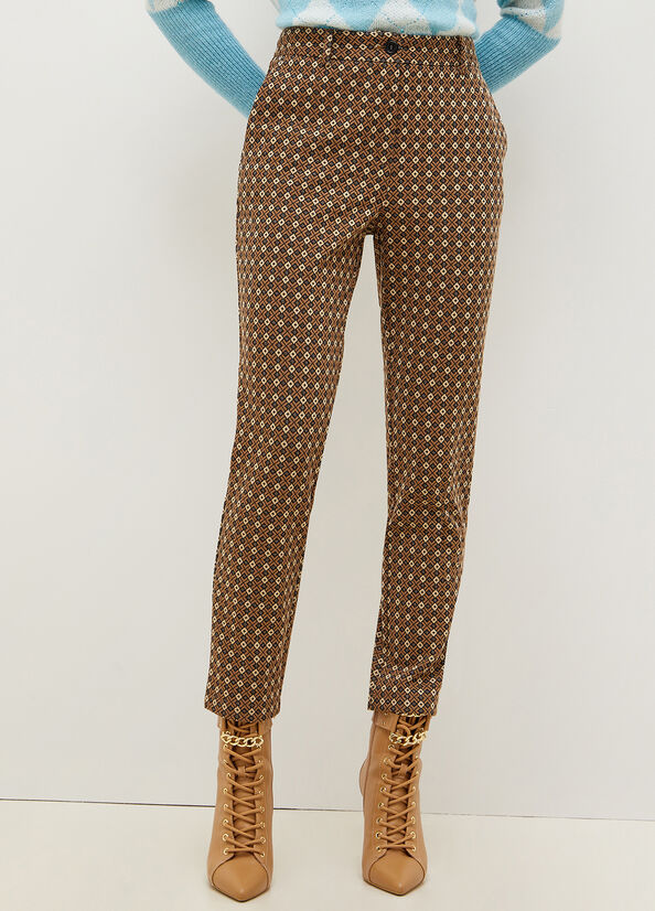 Liu Jo Chinos With Geometric Motif Hose Damen Braun | YKM-501728