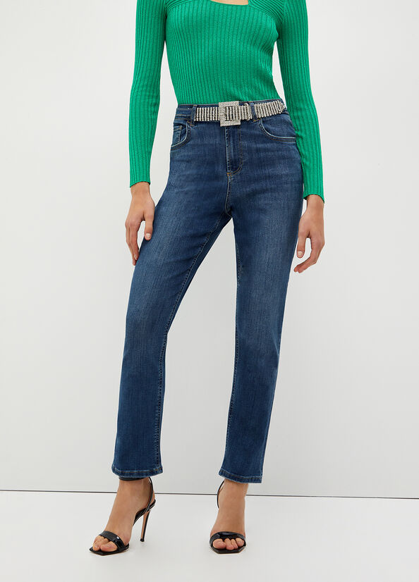 Liu Jo Cropped Bottom Up Slim Jeans Damen Dunkelblau | CQG-128356