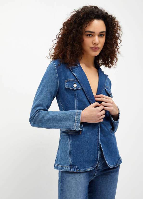 Liu Jo Denim Blazer Jacke Damen Blau | WJY-741856